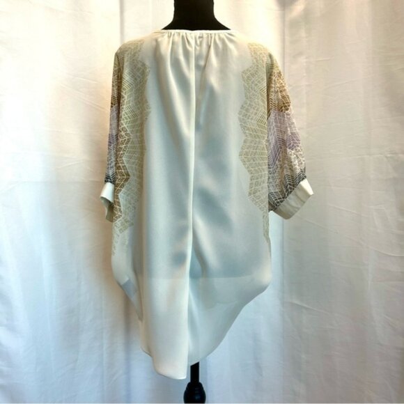 Madison Paige cream web sleeve bat wing front tie blouse semi sheer Sz L - Picture 8 of 15